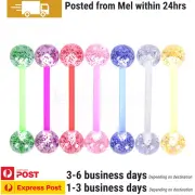 7PCS Glitter Tongue Rings Barbells Bar Piercing Studs Bioflex Bioplast Jewellery