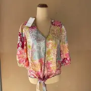MONSOON Beach Light Floaty Tie Top Size M BNWT Boho