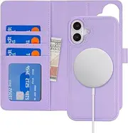 Cavor Wallet Case for iPhone 16 Plus 6.7" Leather Case 2 in 1 Magnetic Detachable Flip Cover Support Magsafe Charging with Stand Feature Card Slots-Purple