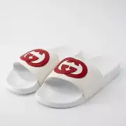 size 39G - Gucci Pursuit White Leather Interlocking G Red Slide Sandals