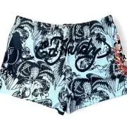 Don Ed Hardy Mens Skull Panther Mesh Basketball Shorts Drawstring Gray Size XXL