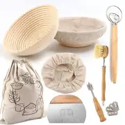 2x22cm Round Bread Proofing Basket Kit Bannetons Dough Scraper Whisk Brush