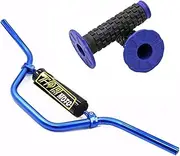blue 22mm Universal Handlebar with Yellow Hand Grips for Off-Road Motorcycle Dirt Bike High Rise Handlebar & Bar Pad