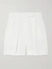 [Max Mara] Max Mara - Dindy Pleated Linen Straight-leg Shorts - White - UK 18 UK 18 White