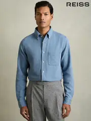 Reiss Indigo Blue Kittle Denim Piqué Button-Through Shirt (AM9068) | $245