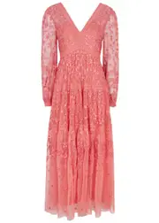 Needle & Thread Celestia Ribbon Embroidered Tulle Maxi Dress - Pink - 4 (UK8 / S) 4 (UK8 / S)