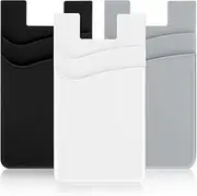 WLLHYF 3 Pcs Phone Wallet for Back of Phone Case, Silicone Adhesive Stick-on Phone Card Holder for Credit Card, Compatible for Any Smartphone (Black, White, Light Grey)