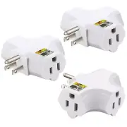 3-Outlet Grounding Adapter, Plug Extender, Grounded Power Tap -3 Pack, White