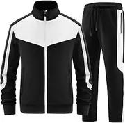 [ANOTWENER] Men's 2 Piece Tracksuit Sets Casual Long Sleeves Full Zip Jacket and Jogging Bottoms Jogging Suit Sports Outfits, black, Large