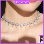 KUROZE 豪華鑽石項鍊女 18K 鉑金閃閃發光的鎖骨鏈