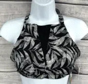 PRANA REGAN HALTER SWIM TOP Women's Size Small BLACK SPRINGTIME LEAF PRINT