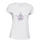 Unique Yoga Pose Human Logo 3D Art White Female Ladies Women T Shirt Tee Top