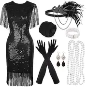 Roaring 20s 1920s Cocktail Dress Flapper Dress Dress Outfits The Great Gatsby Charleston Wedding Guest Sequins Tassel Fringe Feather Women's New Year Masquerad