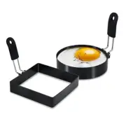 4'' Round+Square Egg Rings Set with Silicone Handle Stainless Steel Egg Cooki...