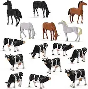AN4303 15PCS 1:43 Farm Animals Horses and Cows O Scale PVC Well Painted Use for Model Scenery Desktop Decor Railway Layout Diorama Miniature Landscape