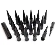 20PCS 1/2-20 Wheel Spike Lug Nuts, Black Spike Lug Nuts 1/2-20 Solid 4.4" Tal...