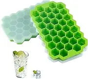 2 PCS Premium Ice Cube Trays, AUSSUA Silicone Ice Cube Molds with Sealing Lid, 74-Ice Trays, Reusable, Safe Hexagonal Ice Cube Molds, for Chilled Drinks, Whiskey, Cocktail, Food