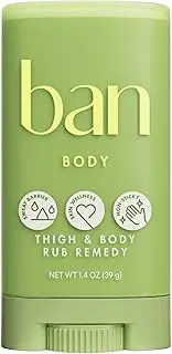 Ban Thigh & Body Anti-Friction Balm, Prevents Chafing & Skin Irritation, Anti Chafe Balm for Women & Men, Aluminum, Baking Soda & Talc Free, Unscented, 1.4 Oz
