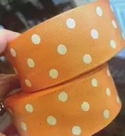vintage grosgrain 1940s rayon ribbon orange cream dots 1.5" woven edges 1yd USA