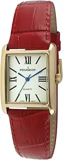[Peugeot] Women's 14K Gold Plated Tank Leather Dress Watch with Roman Numerals Dial