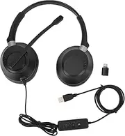 Wired Telephone Headset, USB Headset with Noise Cancelling Microphone for PC Laptop, Dual Ear Stereo Computer Headset with USB C Adapter & 3.5mm Plug