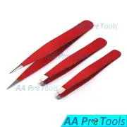 3pcs Red Eyebrow Tweezers/Set - Best Stainless Steel Plucking Hair Tweezers
