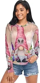 [RPLIFE] Cute Gnomes Halloween Womens Mesh Tops, Sheer Sleeve Top S-XXL