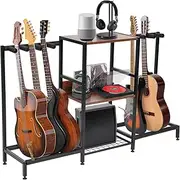 Nisorpa Guitar Rack,Guitar Stand with Storage Shelf Wood Guitars Display Stand Multi Guitar Stand for Acoustic Bass Electric Guitar
