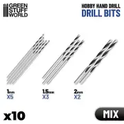 Drill BITS Set with 10pcs: 5 bits 1 mm + 3 bits 1,5mm + 2 bits 2mm