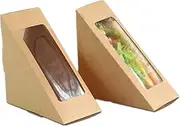 XIZHI 50 Pcs Disposable Sandwich Paper Cake Box-BPA-Free- Small Sandwich Wedge Box, 4.7" Triangle Sandwich Cupcake Containers with Window,Brown