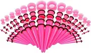 [MansWill] 50Pcs 14G-00G Ear Stretching Kit, Acrylic Tapers/Plugs/Silicone Tunnels Ear Gauges Expander Set, Body Piercing Jewelry Earrings for Women Men Girls Boys - Pink, Silicone,Acrylic