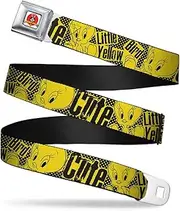[Buckle-Down] Seatbelt Belt - Tweety Bird Poses CUTE LITTLE YELLOW BIRD Yellow/Black - 1.5" Wide