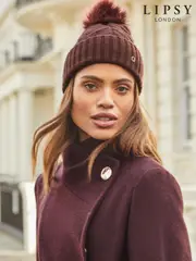 Lipsy Red Cosy Cable Bobble Hat (E10588) | $17