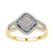 10kt Two-tone Gold Womens Round Diamond Diagonal Square Cluster Ring 1/3 Ct