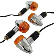 Motorcycle Turn Signals Chrome Front Rear Lights for Bobber Chopper(4Pcs) Silver Yellow