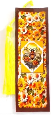 BUMBLE BEES,HONEY,DAISY FLOWERS- UNIQUE LAMINATED BOOKMARK