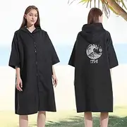 Microfiber Changing Robe With Hood and Zipper - Short Sleeve Surf Poncho Oversized Towel Quick Dry One Size Fit All for Surfing Swimming Wetsuit Changing