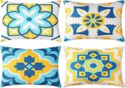 Juexica 4 Pack Outdoor Chaise Lounge Chair Pillows with Strap and Insert, Beach Lumbar Pillow, Water Resistant, Adjustable Elastic Band, Chair Head Resting, for Recliner Beach Pool Patio Lounger