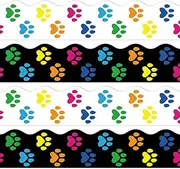 Whaline 69Ft Dog Paw Bulletin Board Border Colorful Pet Paw Self-Adhesive Trim Border for Classroom Office Party Decoration