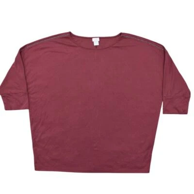 NEW Chico's Size 3 Red Short Sleeve Solid Modal Blend Blouse Top Crew Neck