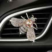 Bling Bee Air Vent Clips, Crystal Car Air Fresheners Charms, Rhinestone Diffuser Clip, Car Interior Decoration, Cute Car Decor, Bling Accessories for Women (Golden)