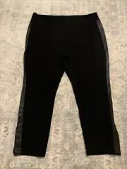New Eileen Fisher Tencel Ponte Slim Pant W/Leather Plackets Black Sz 2X