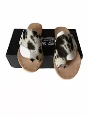 Agave Sky Western Sandals Cowhide Calf Hair Tanya Size 9 Salt and Pepper NIB