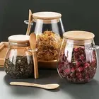 Dried Fruit Storage Jar Food Container Capacity Glass with Bamboo Lid Spoon