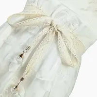 在飛比找蝦皮購物優惠-棉布裙帶 珍珠水晶配洋裝腰鏈 裙帶甜女蕾絲腰帶 打蝴蝶結綁帶