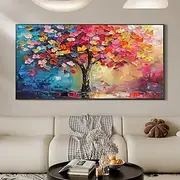 Handmade Original Colorful Tree Oil Painting On Canvas Abstract Tree Scenery Wall Art for Home Decor With Stretched Frame Without Inner Frame Painting