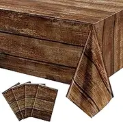 Irenare Brown Wood Grain Tablecloths Rustic Plastic Table Covers for Rectangle Table, Vintage Farmhouse Tablecloth Decorations for Western Barn Birthday Wedding(4 Pcs,54 x 108 Inches)