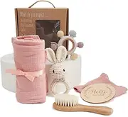 Ikubigu Baby Gift Set for Newborn New Baby Gift Set New Born Baby Girls Gift & Baby Boy Gifts for Baby Shower Newborn Baby Essentials Baby Bath Set with Baby Blanket Baby Rattle(Beige Bunny)