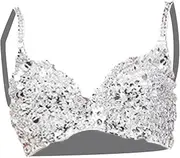 [Wzmzjy] Sequin Crop Top Corset Clubwear for Performance Festival Belly Dance, silver, M