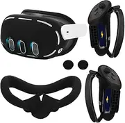 VR Accessory Set for Oculus/Meta Quest 3: Controller Grips, Shell Cover, Silicone Face Pad, Thumbstick Covers (Black)